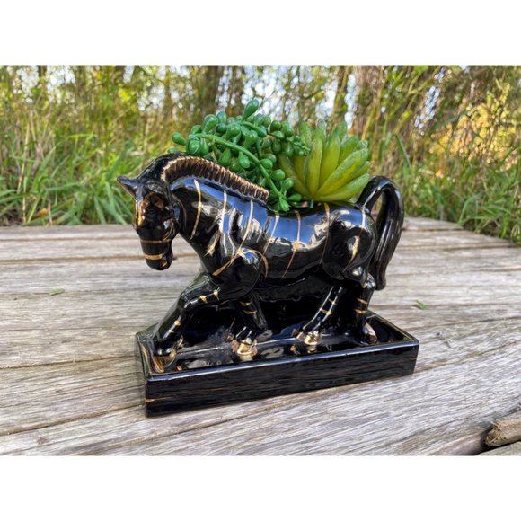 Vintage MCM Redware Tilso Planter Vase Zebra Gold Black - Picture 10 of 15